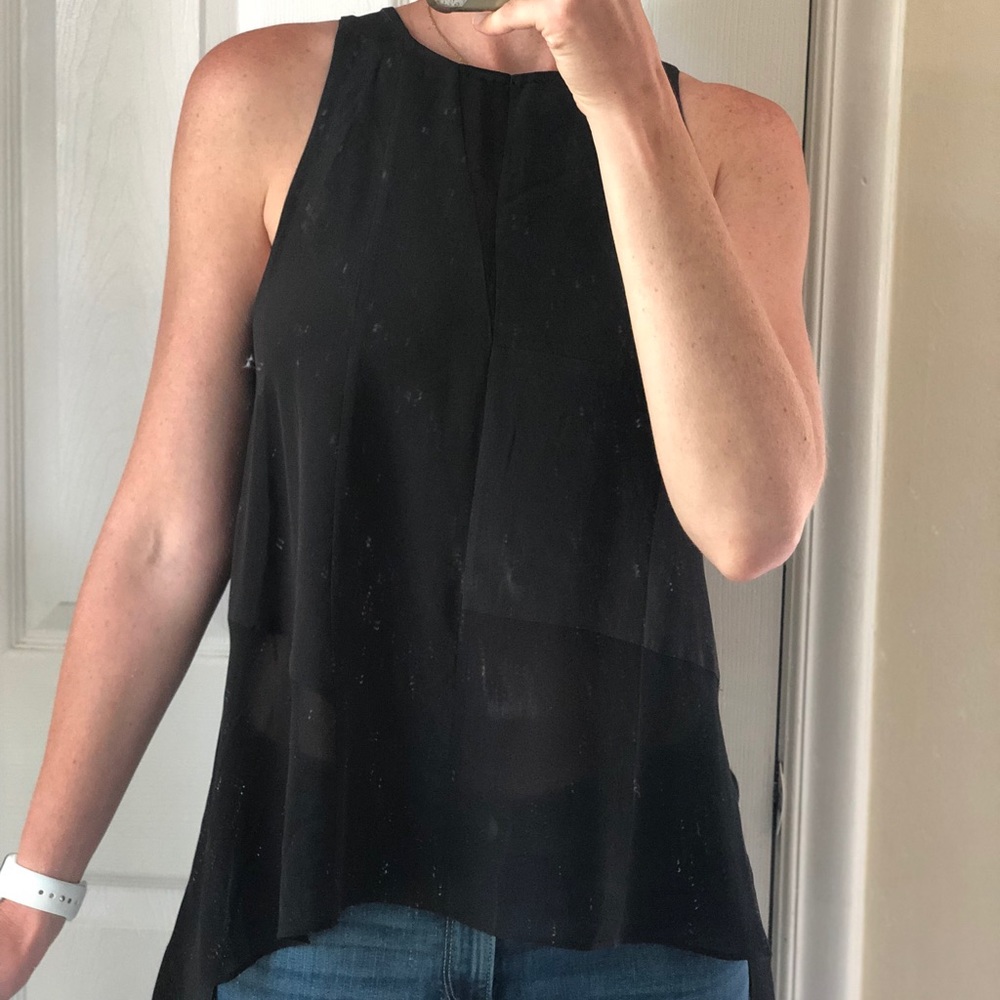 100% silk black patchwork tank from Aritzia